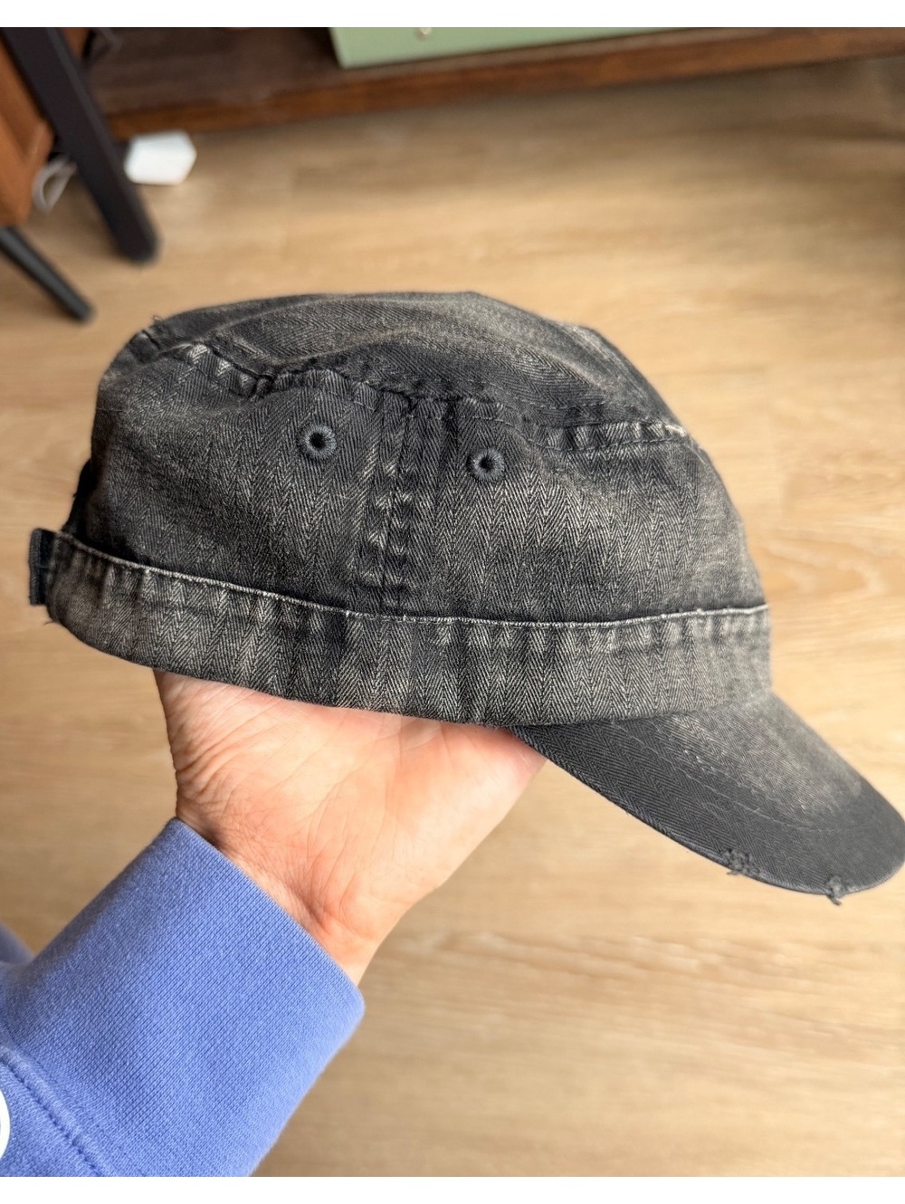Y2K Black Cadet Cap with Decorative Floral Accents 100% Cotton - Picture 3 of 5
